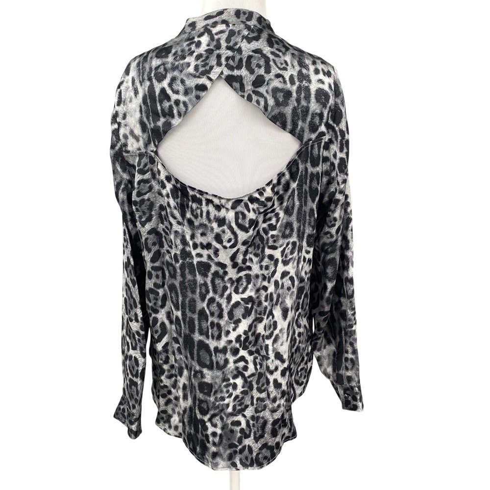 Catherine Gee Laura Open Back Leopard Print‎ Silk Shirt Blouse Women's Large
